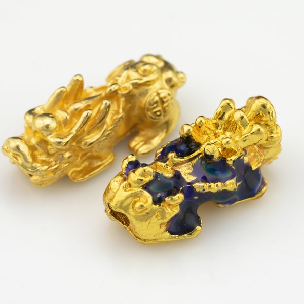 Pixiu Beads - Gold or Silver-Smaller Size 10x25mm - Chinese mystical animal with dragon head lion body