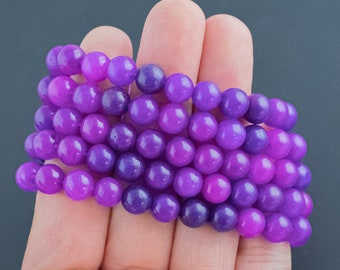 Purple Jade Smooth Round Size 6mm and 8mm Handmade In USA Natural Gemstone Crystal Bracelets Handmade Jewelry - approx. 7" Crystal Bracelet