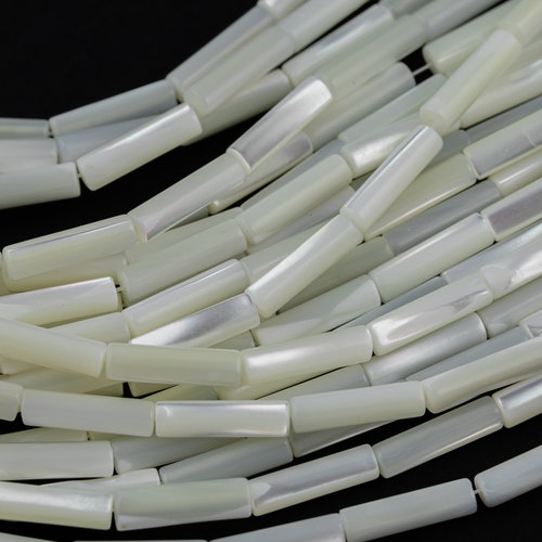 Natural White Mother of Pearl Shell Beads Tube Beads 15.5" Strand Shell Beads