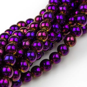 Mystic Purple Metallic HEMATITE Beads. Round Smooth. 2mm, 3mm,4mm, 6mm, 8mm, 10mmor 12mm. Full Strand 16&quot;.
