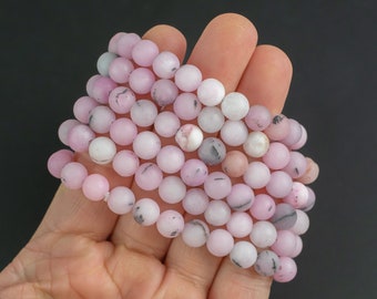 Bracelet Matte Pink Opal Jade Bracelets 8mm Stackable Round Natural Gemstone Crystal Bracelets - Handmade - 7.5" Bracelet Crystal Bracelet