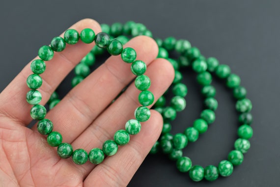 Handmade Emerald Green Jade Bracelet Stretch Rondelle Faceted Beaded Jewelry