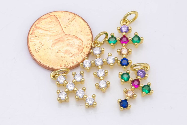 2 pc per order 11x16mm 18k Gold fill Cross Charm Diamond CZ Drop Charm Cubic Protector Pendant Tiny Lucky Dainty Necklace