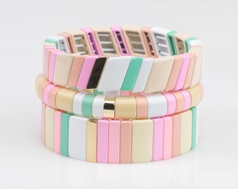 Large   Stretchy Bracelet-Pastel Stack - 7-7.5- Wholesale Pricing Enamel  Beads