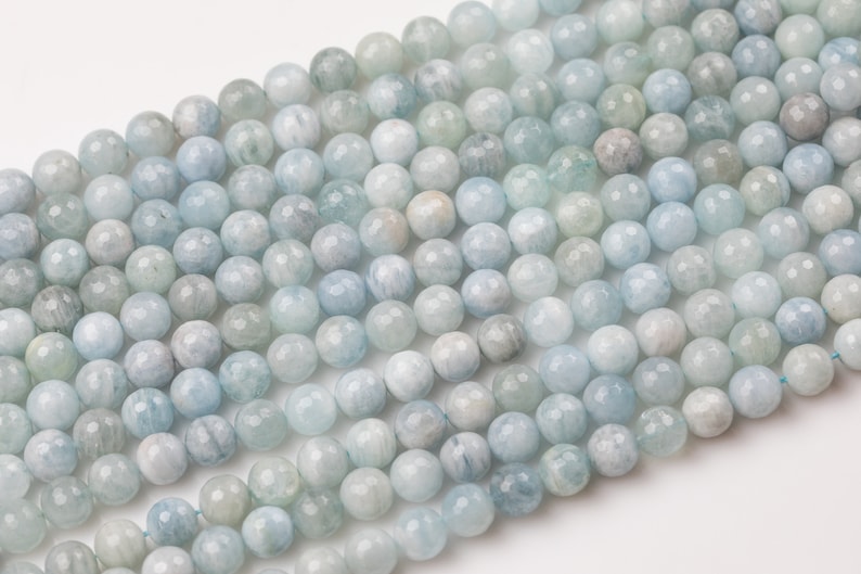 Natural WHOLESALE Faceted Blue Aquamarine Beads in Faceted Round Beads Full Strands 4mm 5mm 6mm 8mm 10mm 12mm Grade AB image 2