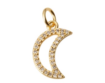 2 pcs 18K Gold  Dainty Moon Star Celestial Charm with Micro Pave Cubic Zirconia CZ Stone- 2 pieces per order-10x18mm