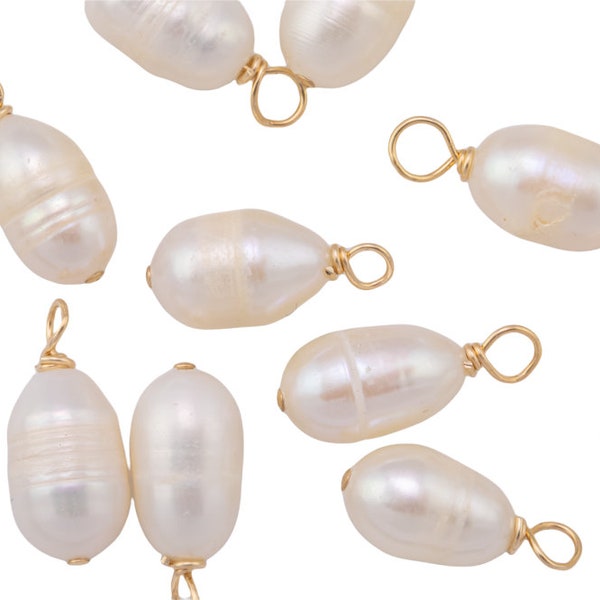 USA Gold Filled Natural Pearl Charms Drop Pendant Handmade Appx. 6x15mm. Made with Natural Freshwater Pearl and Gold Filled Wire Made in USA