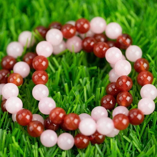 Carnelian Bracelet Rose Quartz 8mm Stretchy String Bracelet 8mm Natural Gemstone Bracelets Pre-charged Handmade Jewelry