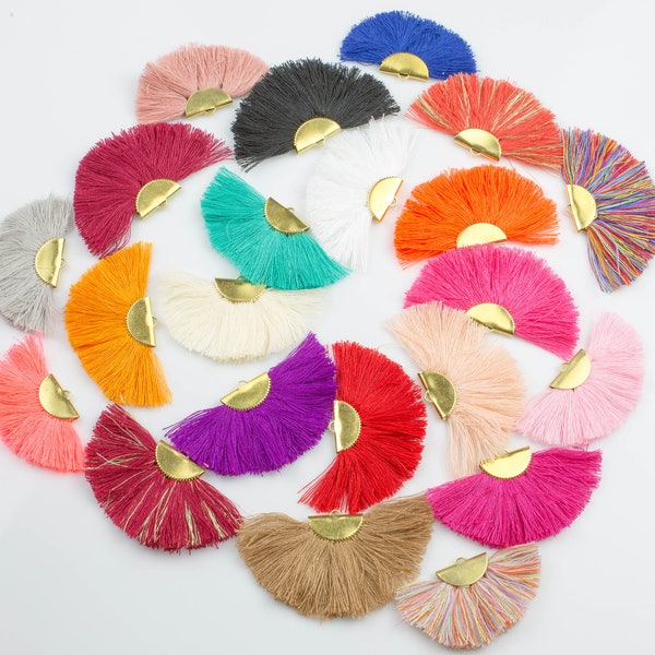 New Colors! BEAUTIFUL Fan Tassels on Brass Findings. Perfect for earrings or pendants! One pair per order. 1" by 2"