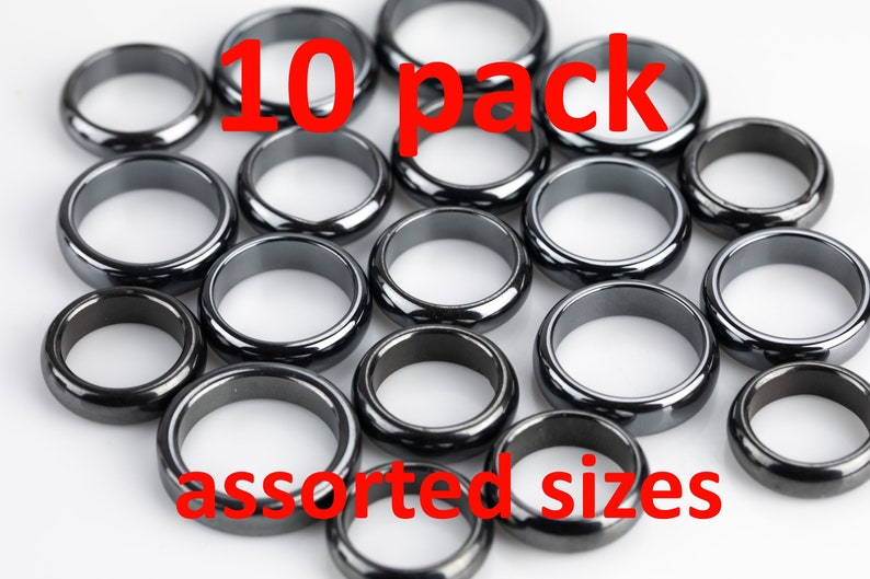 Pack of 10 Domed Hematite Rings Hematite Ring Negative Energy Rings Wholesale Bulk Mix 