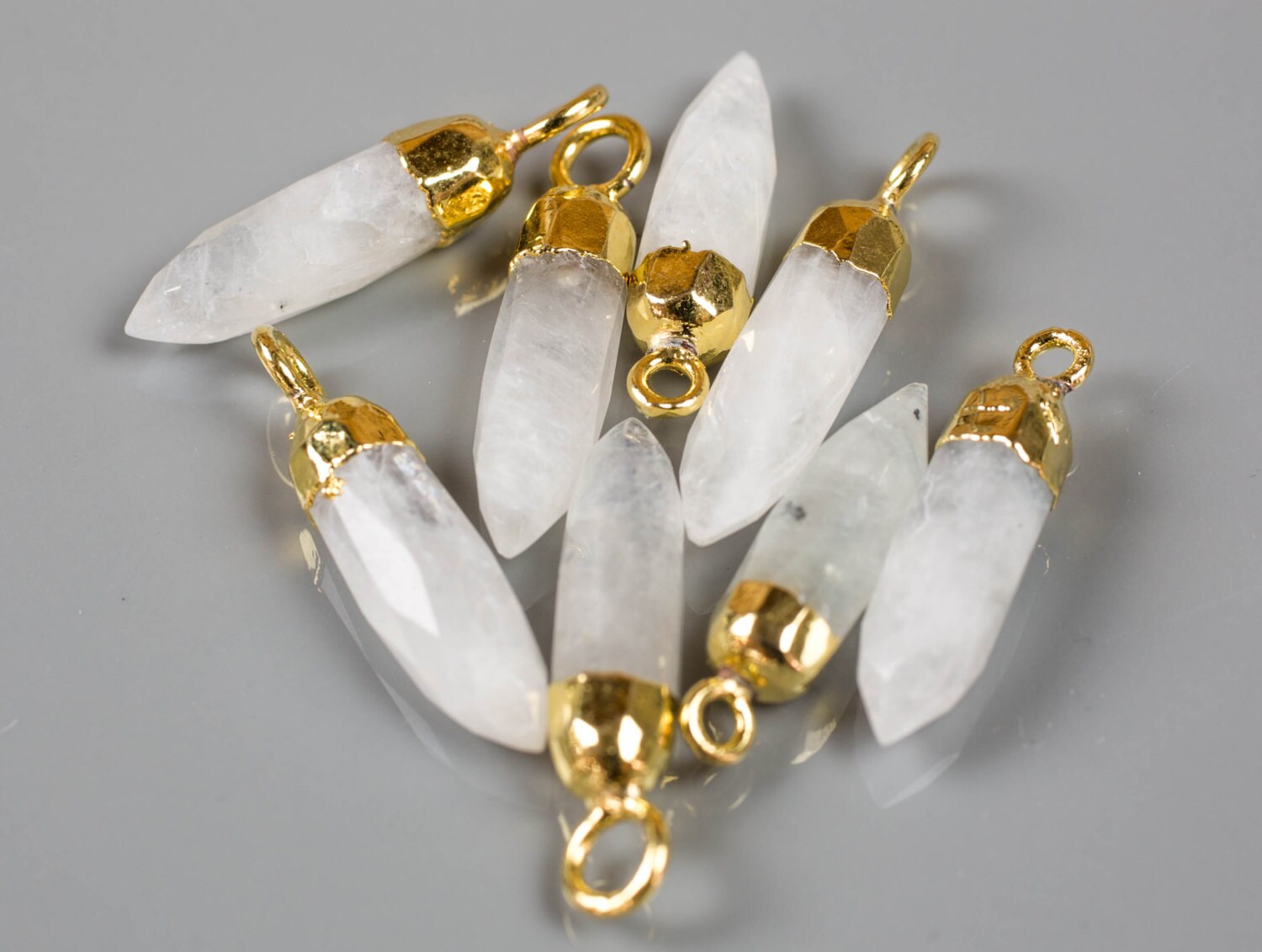 Rainbow Moonstone Spike Spikes Pendant Charm with 24k gold electropla…