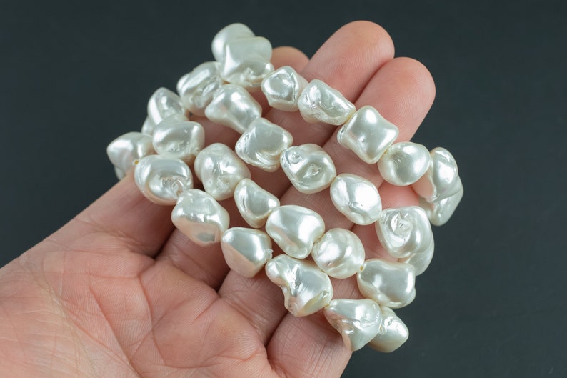 Mother of Pearl Nugget Bracelets-Handmade Jewelry 7.5 inches 14 pcs image 2