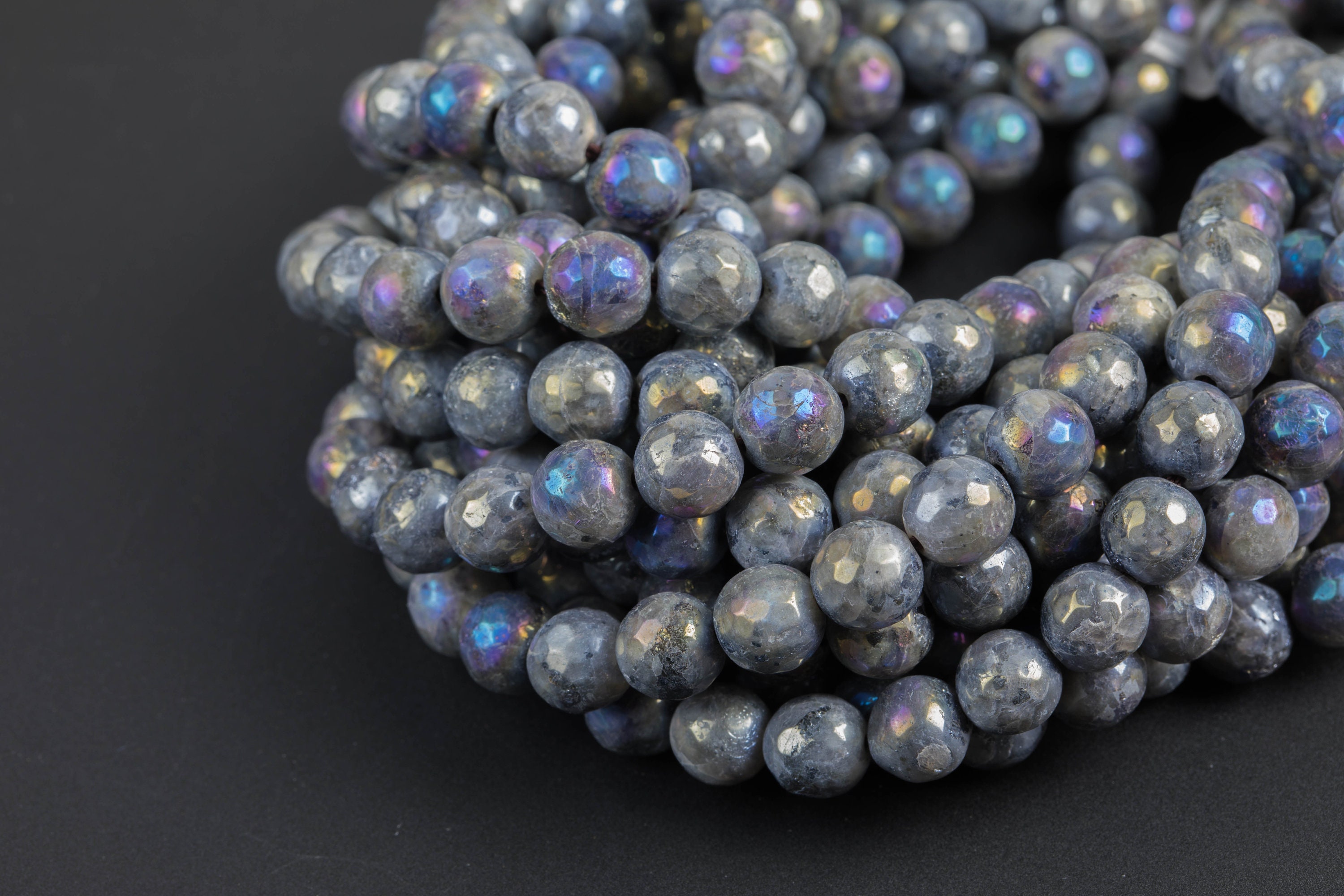 Natural Faceted Round Black Larvikite Gemstone Jewelry Making Beads 15" 4mm-14mm 