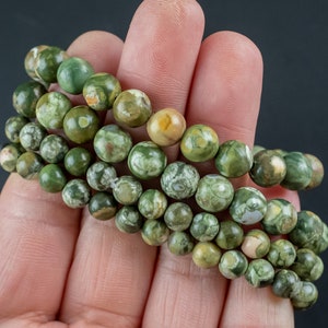 Natural Rainforest Ryolite Jasper Round Size 6mm and 8mm- Handmade In USA- approx. 7&quot; Bracelet Crystal Bracelet