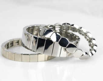 Large   Stretchy Bracelet-Rhodium Stack- 7-7.5- Wholesale Pricing Enamel  Beads