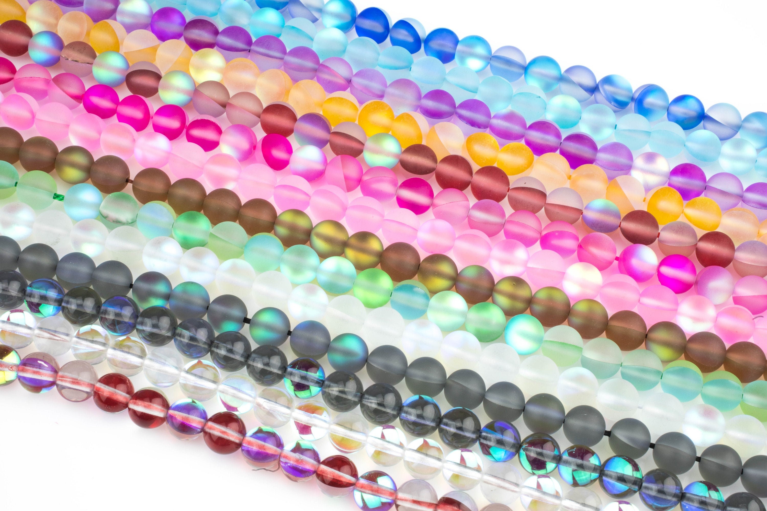 12colors Mermaid Beads Strand for Bracelet, Manmade Flash Beads Jewelry,  Round Matt Beads Blue, Yellow, Green, Gray, Pink, Purple, 6mm 8mm 