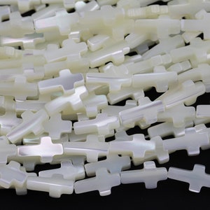 Iridescent White Mother of Pearl MOP Shell cross Beads 6mm and 8mm 15.5'' Strand Shell Beads image 2