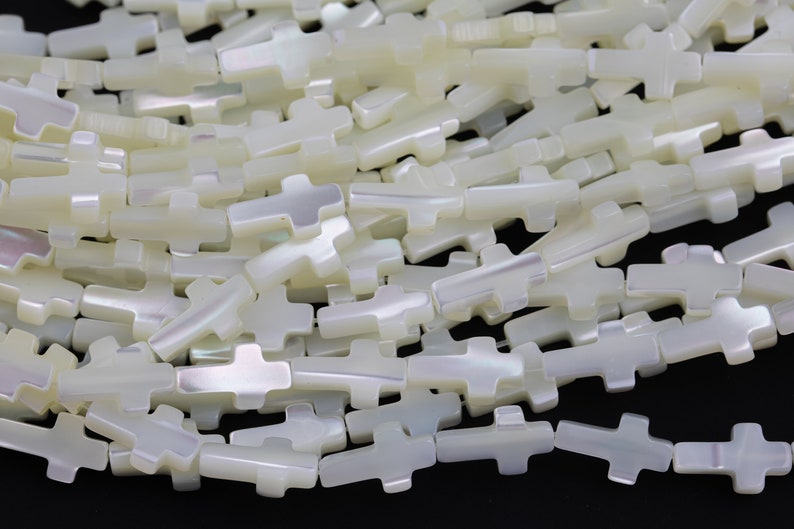 Iridescent White Mother of Pearl MOP Shell cross Beads 6mm and 8mm 15.5'' Strand Shell Beads image 2