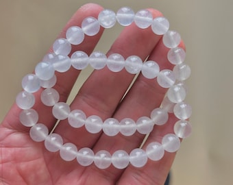 Natural White Jade Bracelet 8mm Stretchy String Bracelet Handmade Jewelry Bracelet Crystal Bracelet
