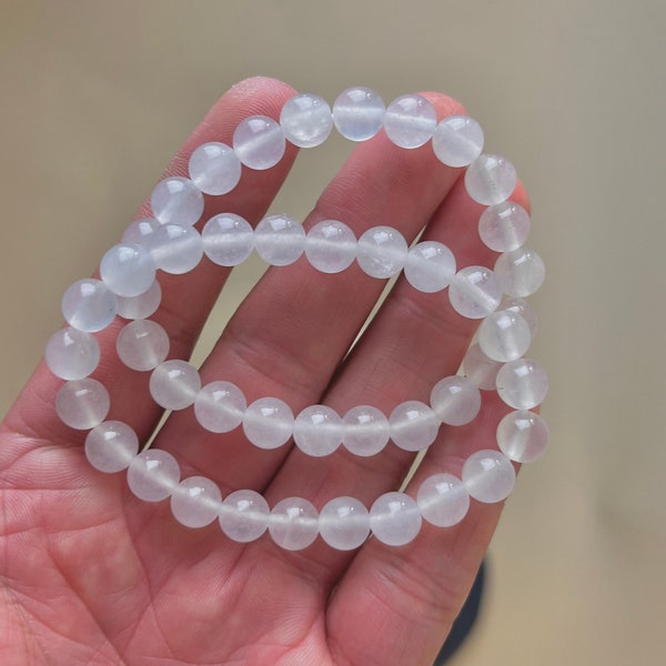 Natural White Jade Bracelet 8mm Stretchy String Bracelet Handmade Jewelry Bracelet Crystal Bracelet