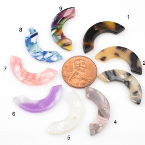 12pcs Tortoise Shell Acetate Crescent Shaped Charm Pendant- 11x27mm- 12 Pieces per Order