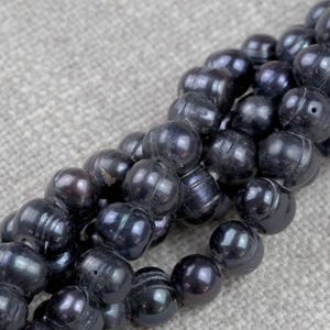 Pérola negra de água doce com furo grande de 9-10 mm, contas com furo grande de 8 polegadas