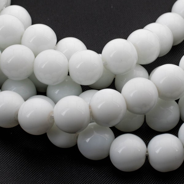 Perles rondes en jade blanc naturel 4 mm 6 mm 8 mm 10 mm 12 mm - À l'unité ou en vrac - 15,5 po. Perles de pierres précieuses lisses de qualité AAA