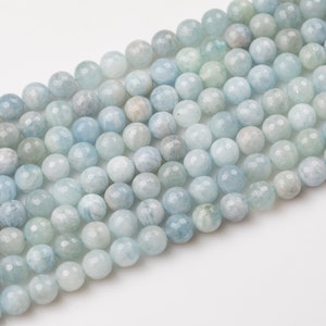 Natural WHOLESALE Faceted Blue Aquamarine Beads in Faceted Round Beads Full Strands 4mm 5mm 6mm 8mm 10mm 12mm Grade AB image 4