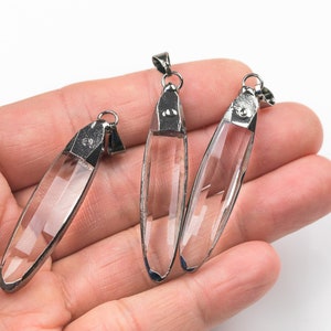Clear Crystal Wrapped In Gunmetal Oval Teardrop Pendants- Large Size 11x50mm
