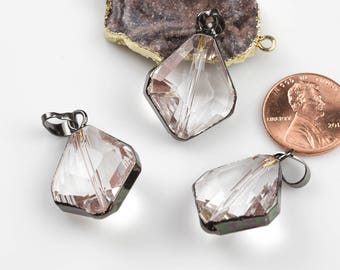 Clear Crystal Wrapped In Gunmetal Pendants- Diamond Shaped 20*23mm