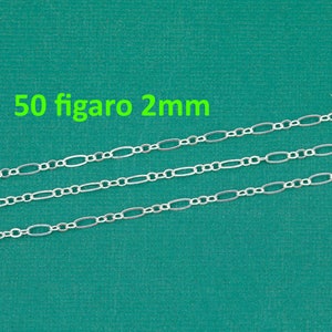 Sterling Silver Chain USA Made Paperclip Chains Satellite Bar Cable Rolo Oval Cuban Italian Figaro For Permanent Jewelry Made in USA 925 SS 50- Figaro 2mm