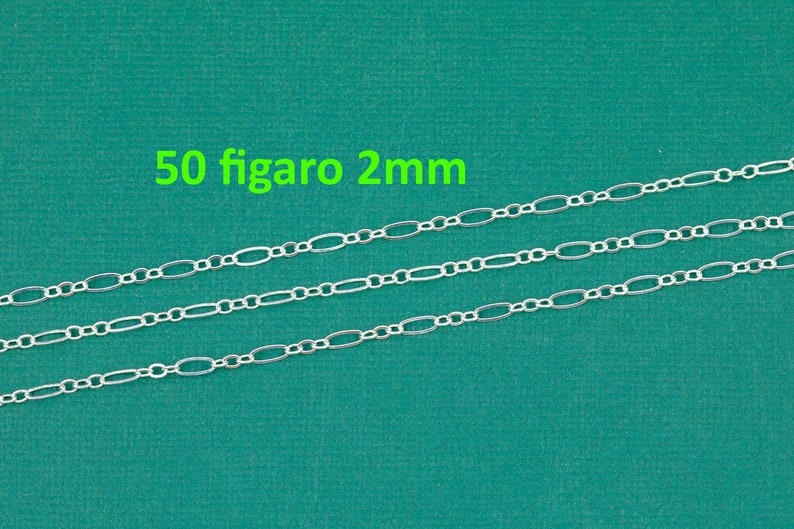 Sterling Silver Chain USA Made Paperclip Chains Satellite Bar Cable Rolo Oval Cuban Italian Figaro For Permanent Jewelry Made in USA 925 SS 50- Figaro 2mm