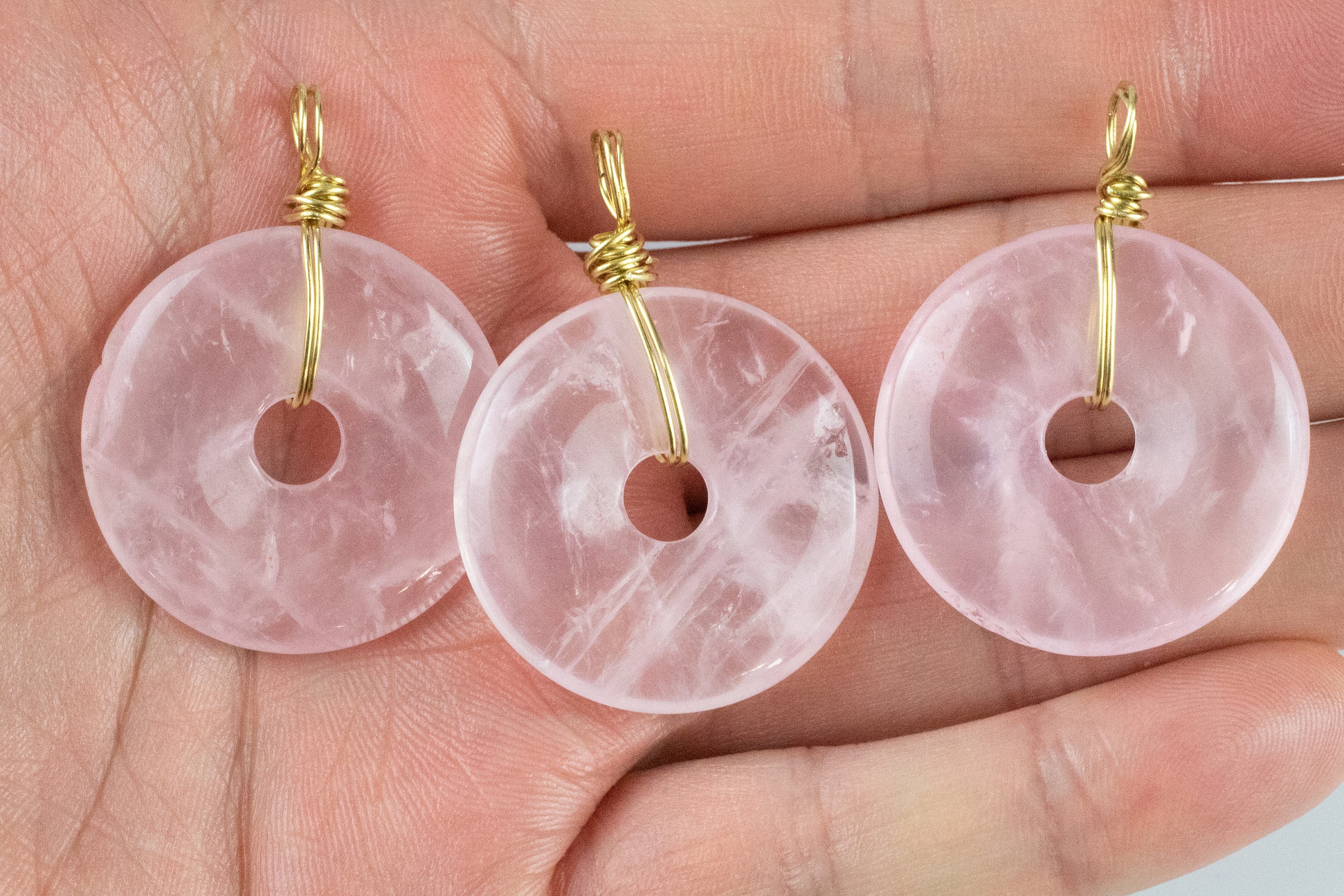 Made in USA Natural Rose Quartz Donut Pendant Circle Pi Stone Etsy