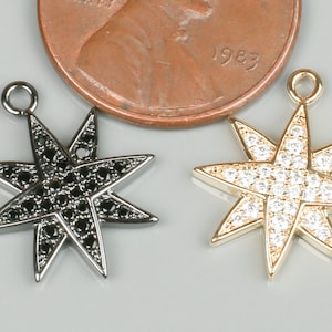 StarBurst North Star CZ Gold Pave 15mm Pendant