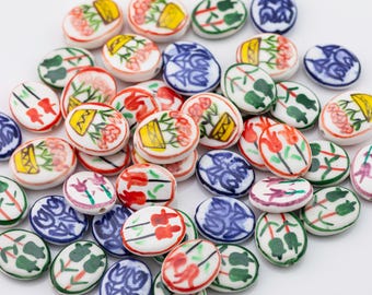 Mixed 10pcs Ceramic Flowers Beads Double-Sided Hand Painted,Flowers Bead,Colorful Flowers Beads for DIY Jewelry Making Supply,Random Colors