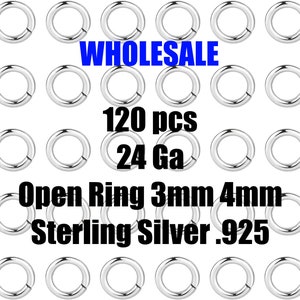 May include: 120 pieces of 3mm and 4mm sterling silver open jump rings, 24 gauge, wholesale.