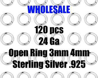 May include: 120 pieces of 3mm and 4mm sterling silver open jump rings, 24 gauge, wholesale.