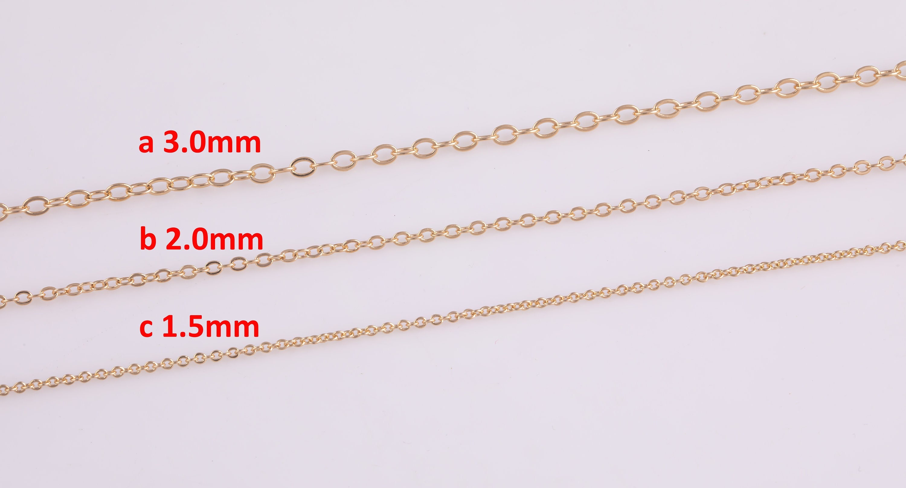 18K Gold Plated Oval Chain 3mm 2mm 1.5mm 3.0mm 2.0mm 1.5mm Oval Chain 1 ...