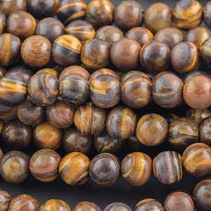 LARGE-HOLE beads!!! 8mm or 10mm smooth-finished round. 2mm hole. 7-8&quot; strands. Smooth Tiger&#39;s Eye. Tiger eye. Big Hole Beads