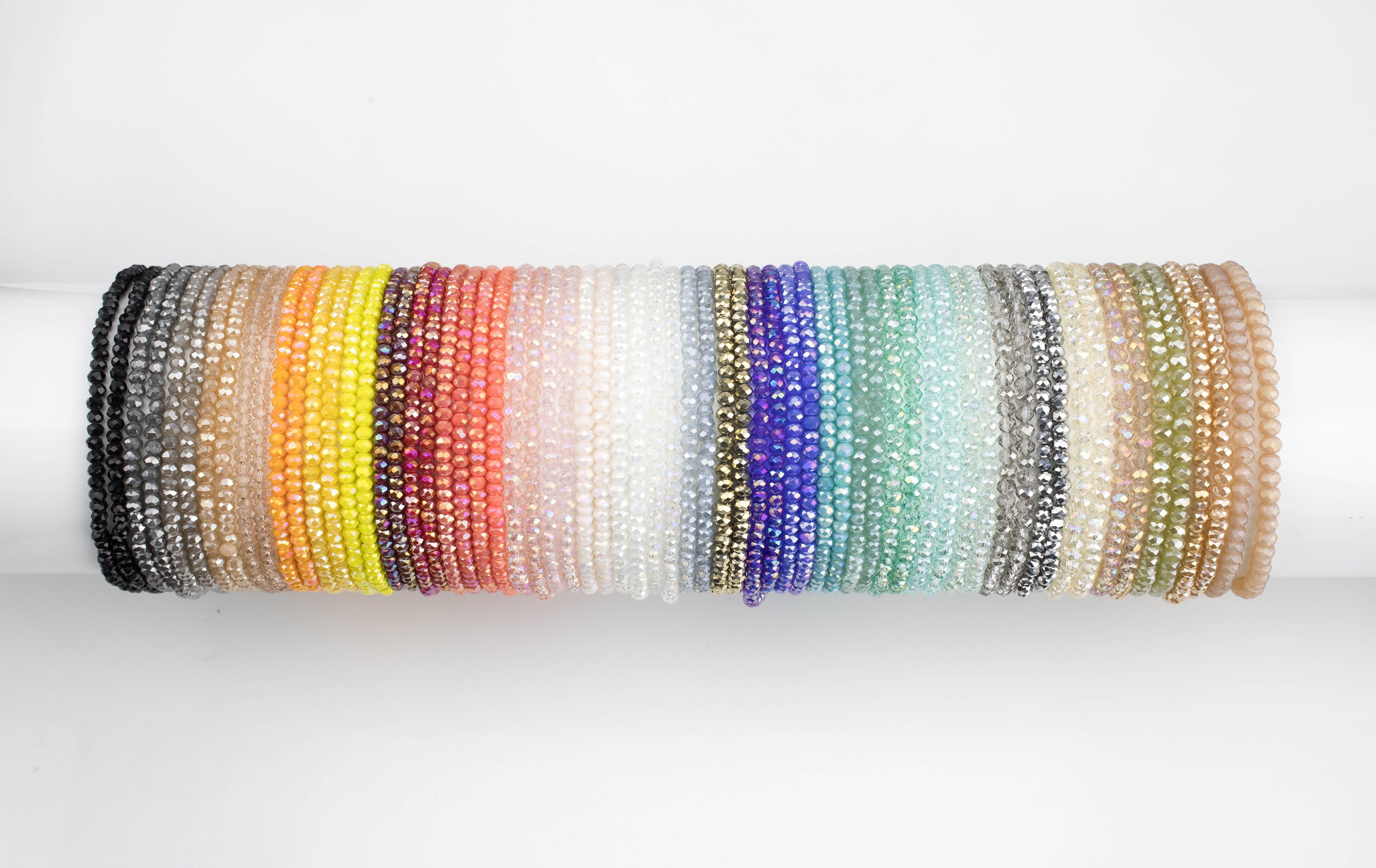 6pcs CUTE Stackable Tiny Petite Crystal Elastic Bracelets. High