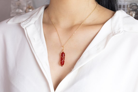 Carnelian Necklace Gold Rose Quartz 