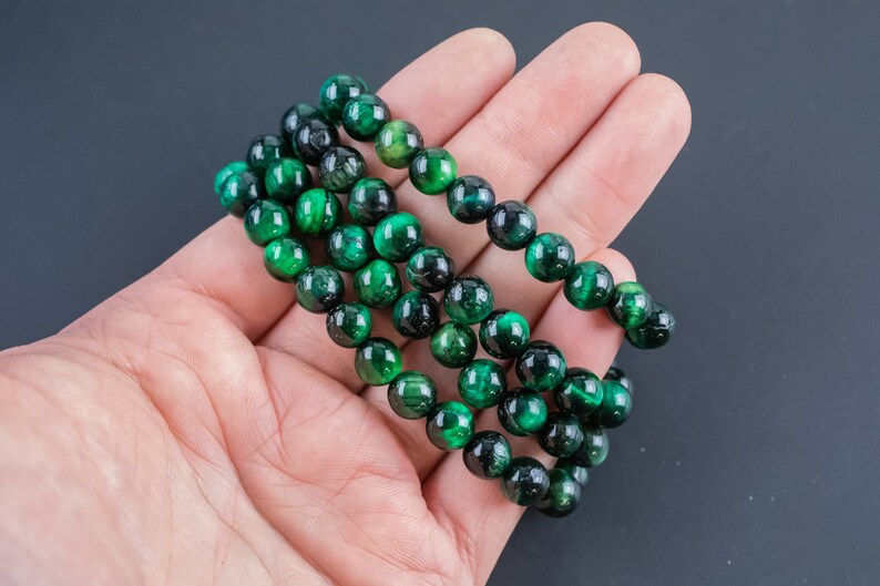Green Tiger's Eye Bracelet Round Size 6mm and 8mm Handmade In USA Natural Gemstone Crystal Bracelets Handmade Jewelry approx. 7 image 2