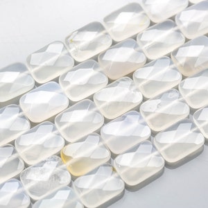 Natural Chalcedoney- Facerted Rectangular Beads-12x16mm- 13 Pieces- Special Shape Gemstone Beads