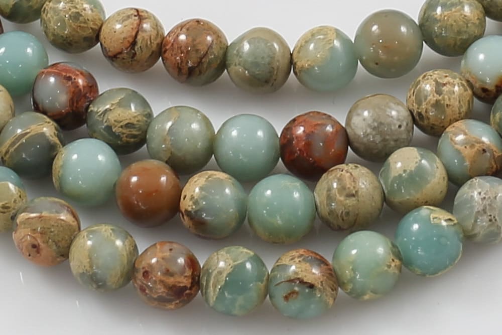 Natural African Blue Turquoise Opal Beads, Beige and Cream Round