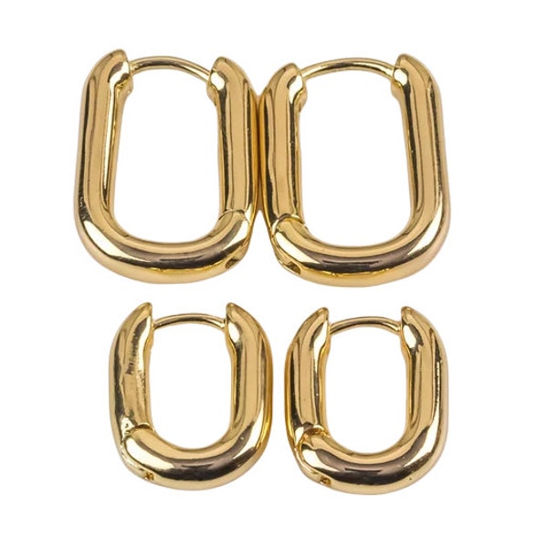 2 pcs 14k Gold Earrings Bold rectangle hoop earrings / minimalist earrings gift - 2 sizes 12*16mm  15*20mm- 2 pcs per order