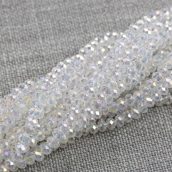 3mm Crystal Cearl AB Rondelle - 2 or 5 or 10 STRANDS- Clear AB