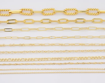 18k Gold Plated Chains Paperclip Singapore Ball Oval Figaro Italian Chain - Tarnish Resistant Popular Dainty - Sold by the yard