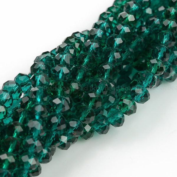 8mm Crystal Rondelle -1 or 5 or 10 STRANDS- Emerald Teal