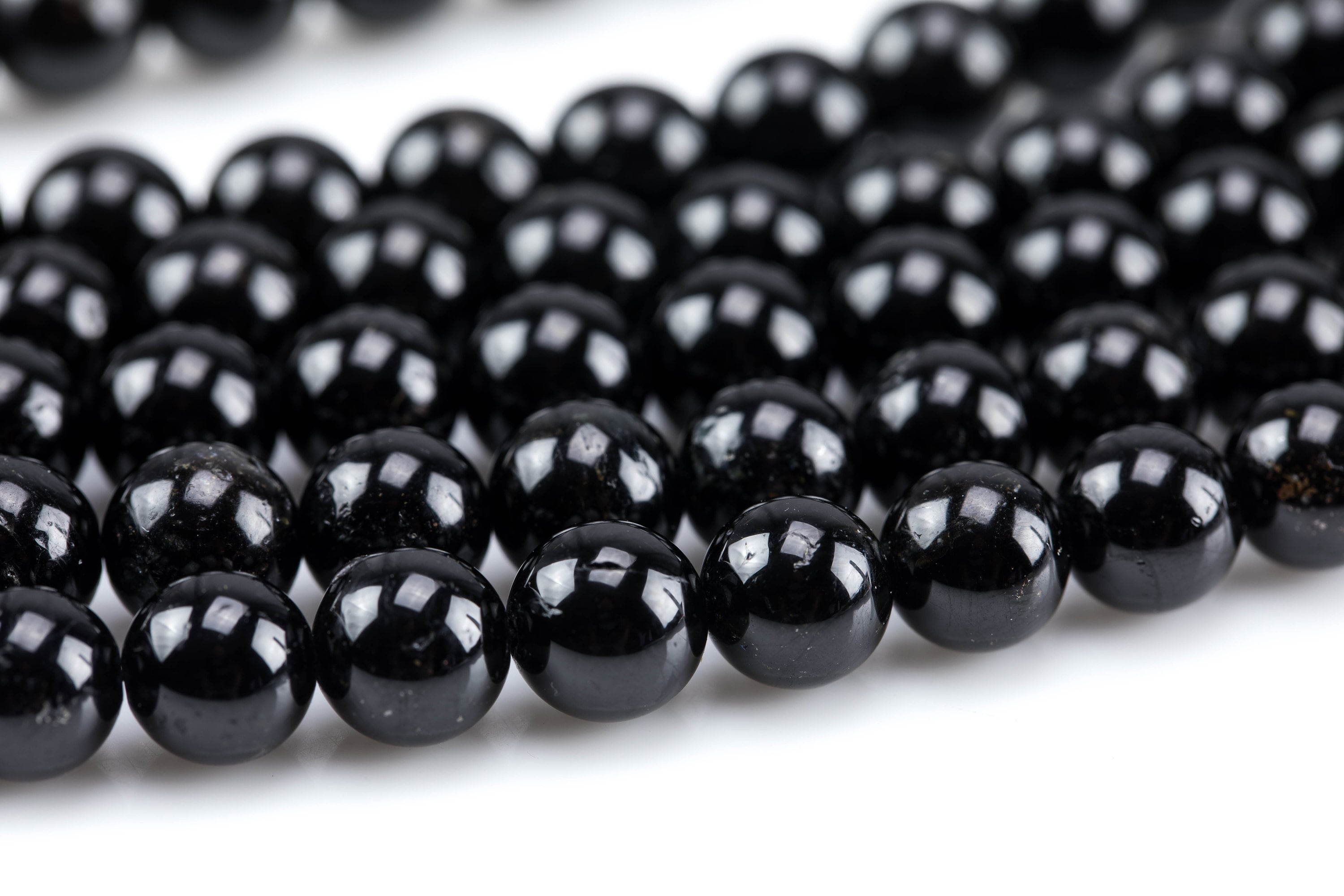 Natural Black Tourmaline Beads  Round, 6mm, 8mm, 10mm- Full 15.5 inch strand  Smooth Gemstone Beads