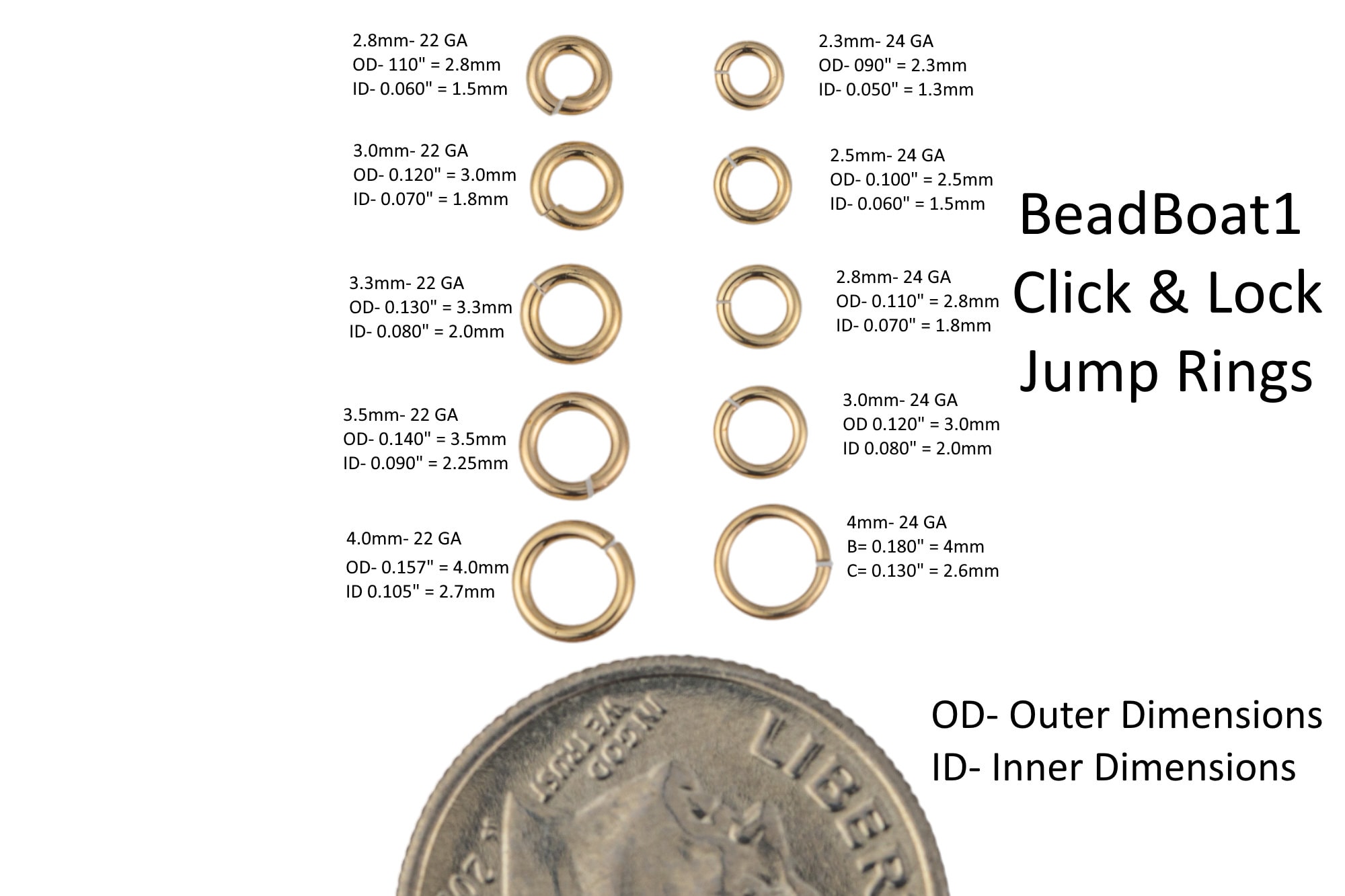 22K Gold Plated Open 4mm Jump Rings 19 Gauge (50)